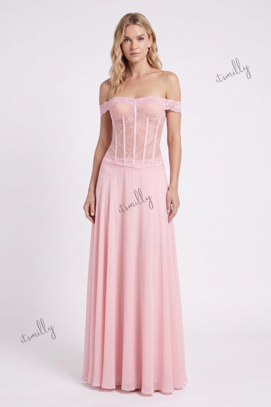 Light Pink Chiffon A-Line Evening Gown light pink chiffon evening gown - product view 1
