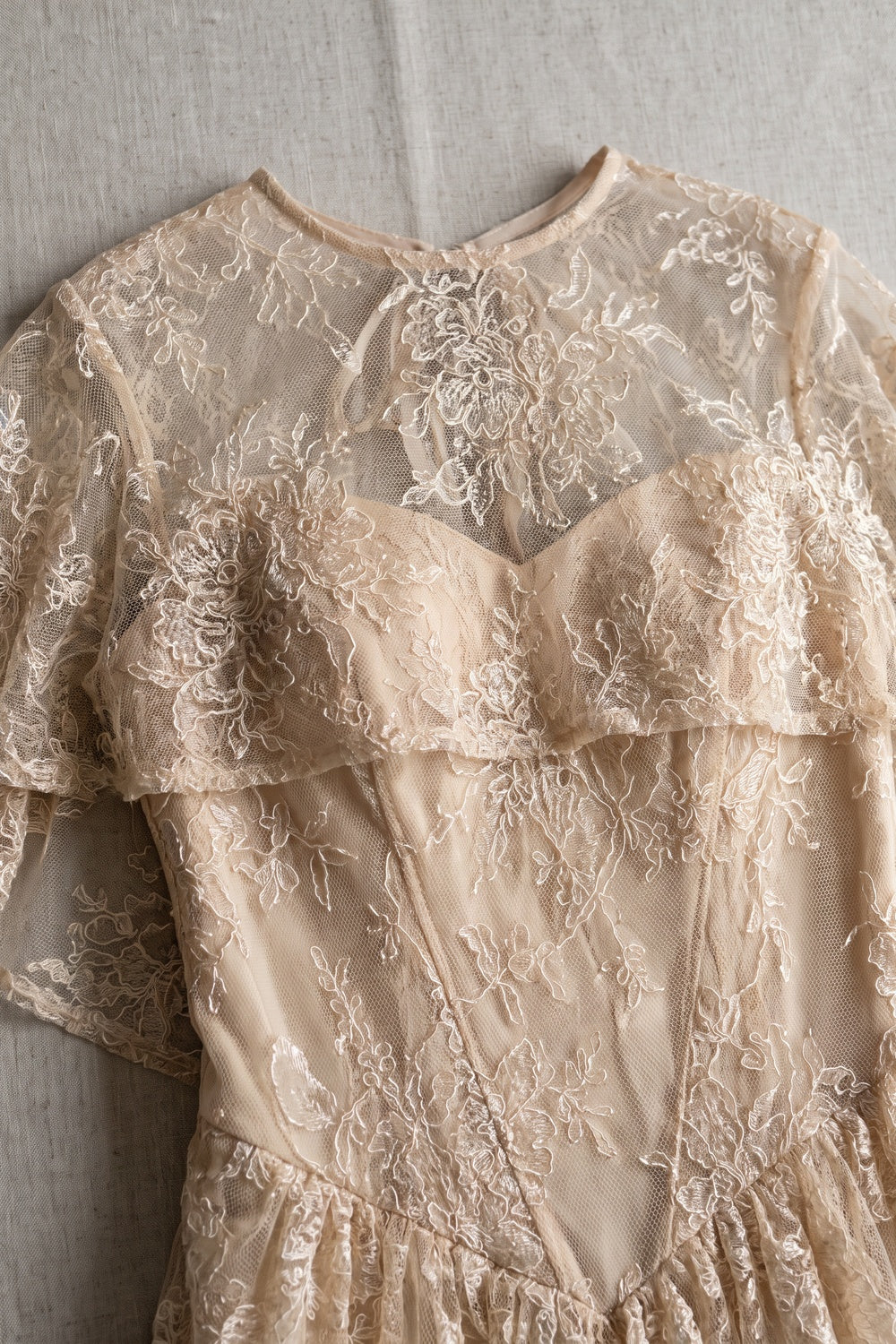 Champagne Embroidered Floral Lace A-Line Layered Maxi Dress champagne, beige embroidered floral lace layered lace maxi dress - product view 7