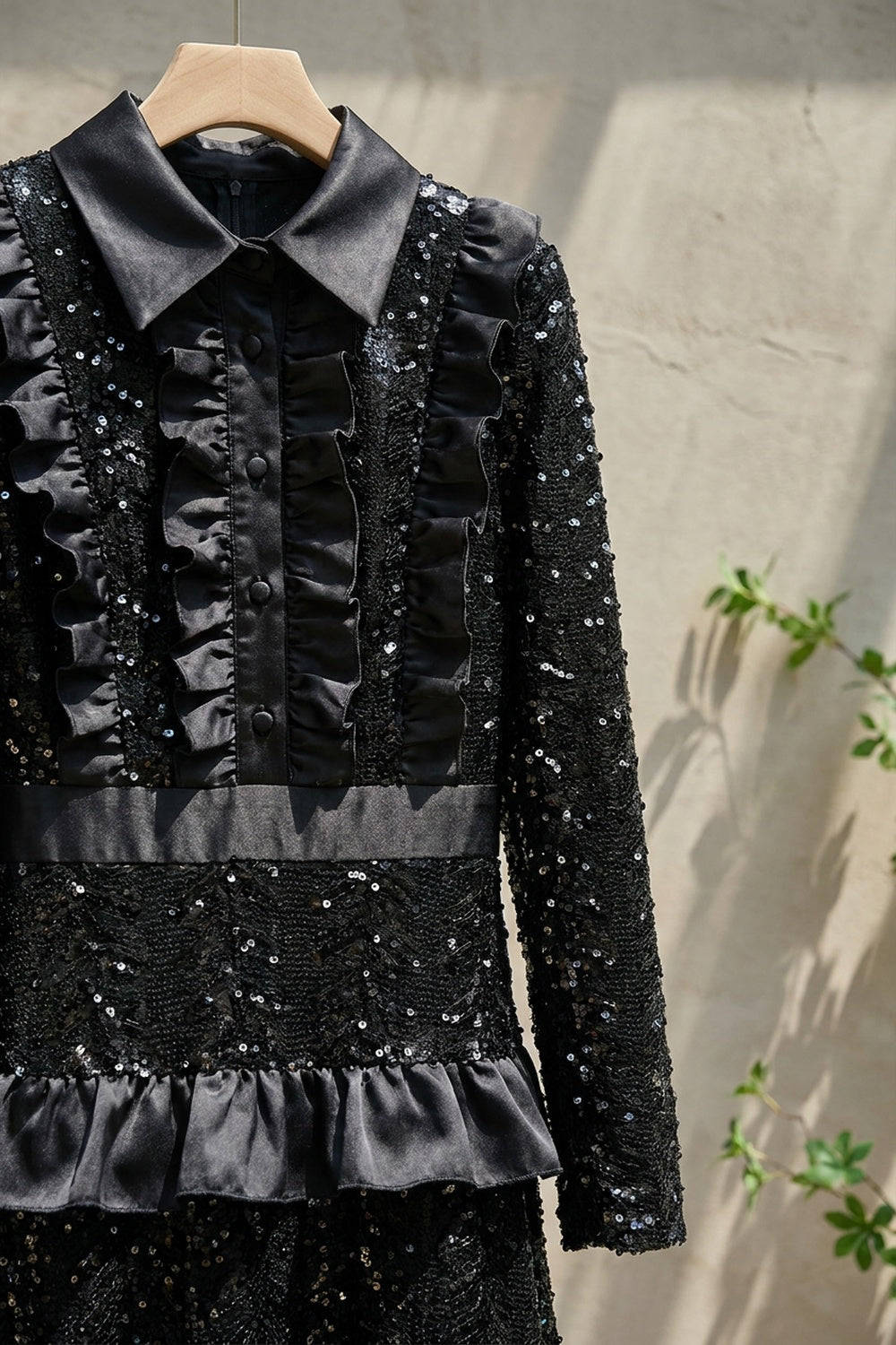 Black Sequined Mesh Tiered A-Line Maxi Dress black sequined mesh maxi dress - product view 7