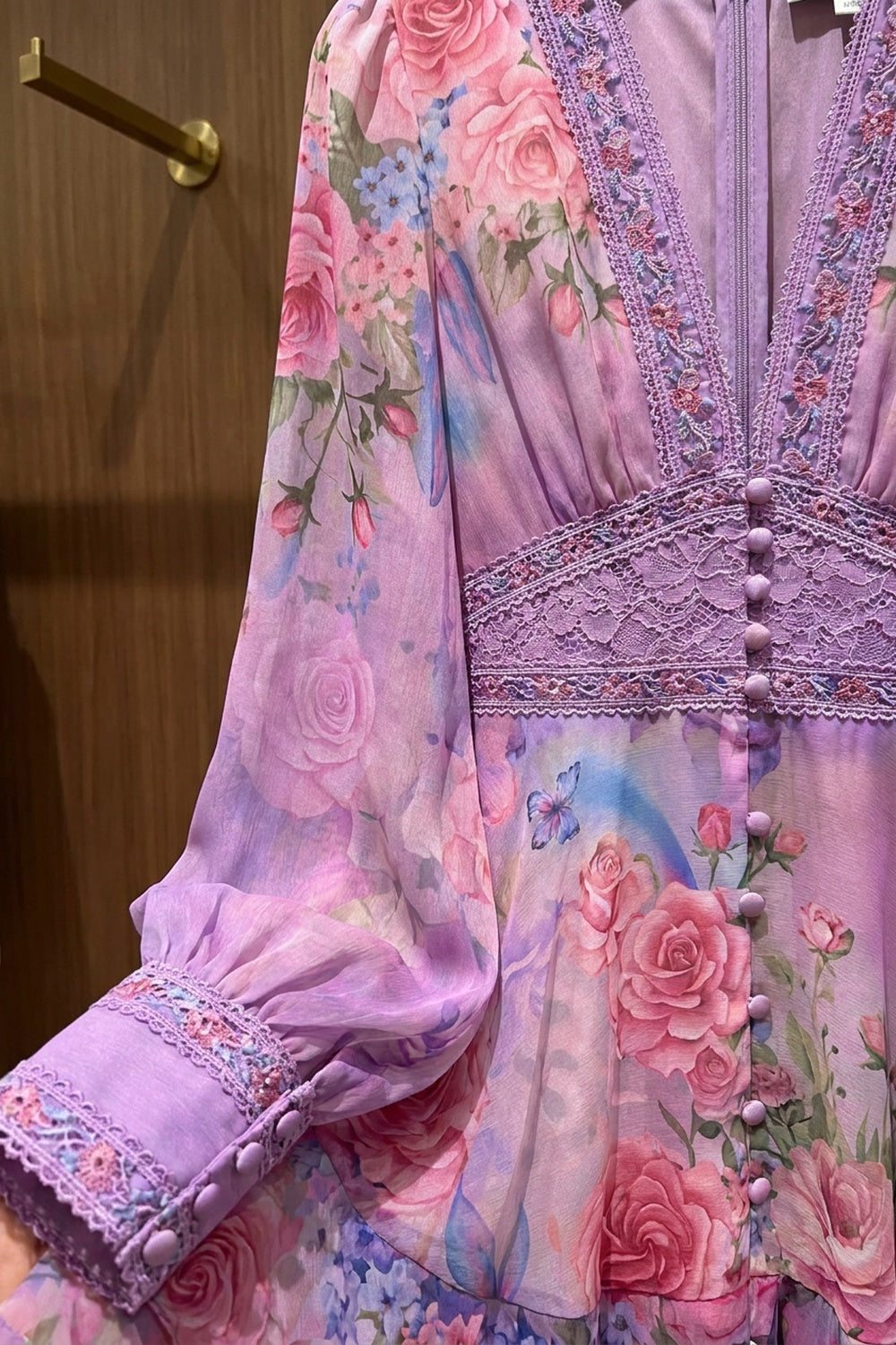 Lavender Chiffon Fit-and-Flare Floral Dress lavender, lilac, pink chiffon dress - product view 6