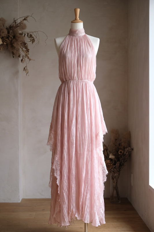 dusty pink crinkled chiffon a-line dress dusty pink crinkled chiffon dress - product view 2