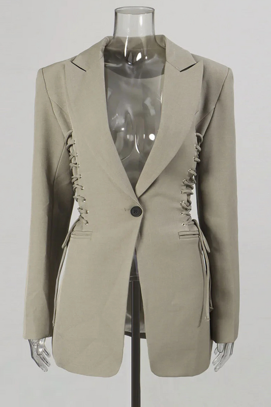 Juliea Silhouette Laced Up Tailored Jacket - Grey