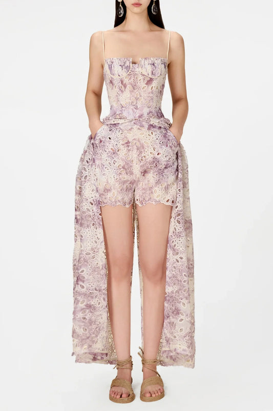 Abetzi Floral Embroidered Shorts & Maxi Dress Set - Purple