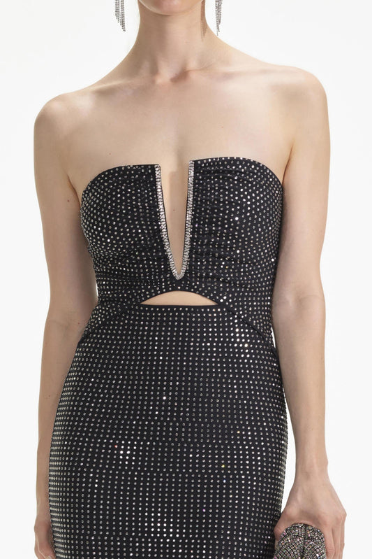 Addax Strapless Crystal Cutout Maxi Bandage Dress