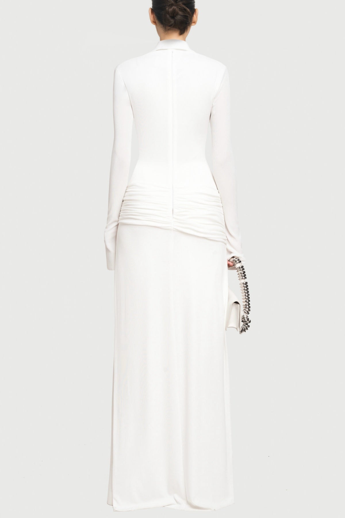 Alistair Shirt Collar Draped Maxi Dress - White
