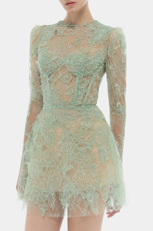 Batya Lace Long Sleeve Mini Dress - Mint