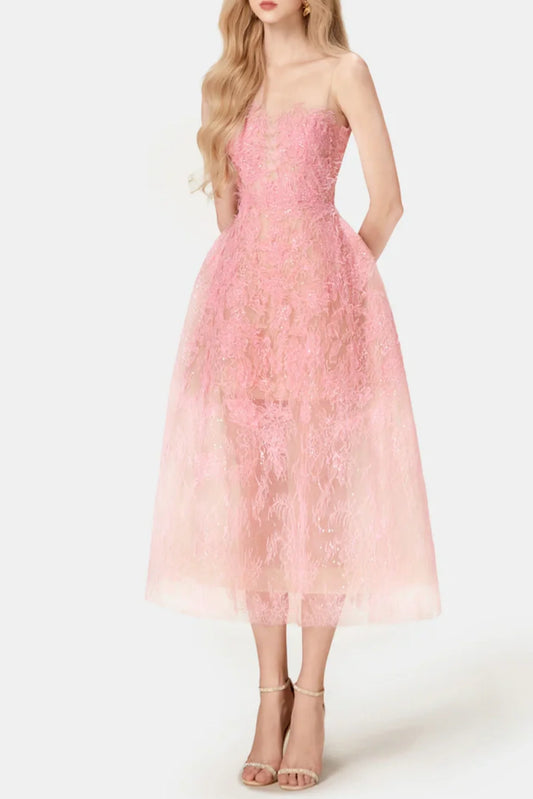 Batya Lace Sleeveless Midi Dress - Pink