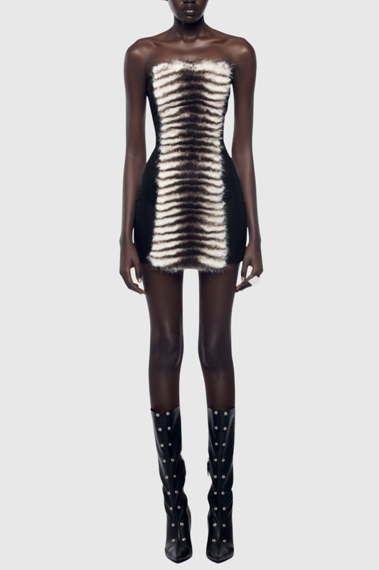 Boyne Faux Fur Strapless Mini Dress - Zebra