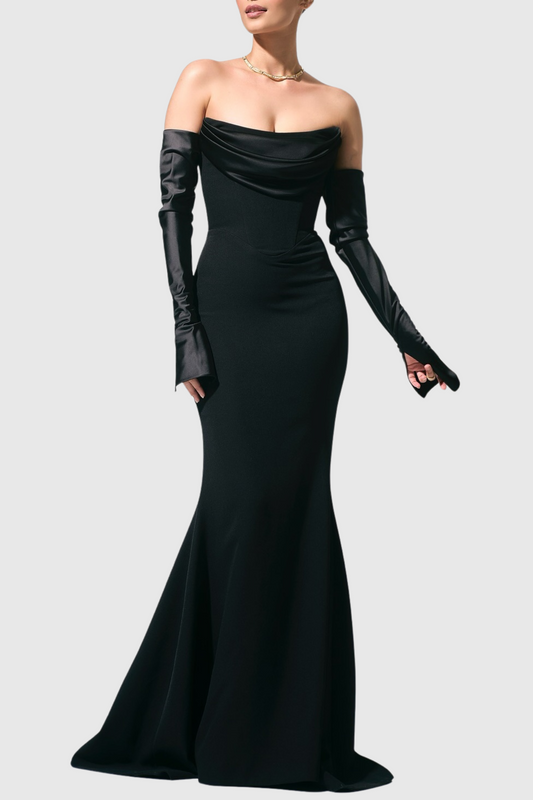 Heega Off Shoulder Corset Maxi Dress - Black