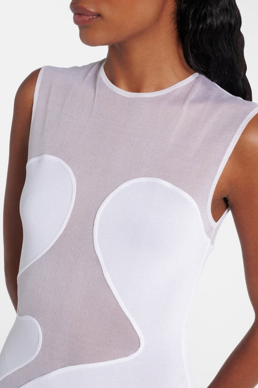 Carmina Mesh Paneled Maxi Bandage Dress - White
