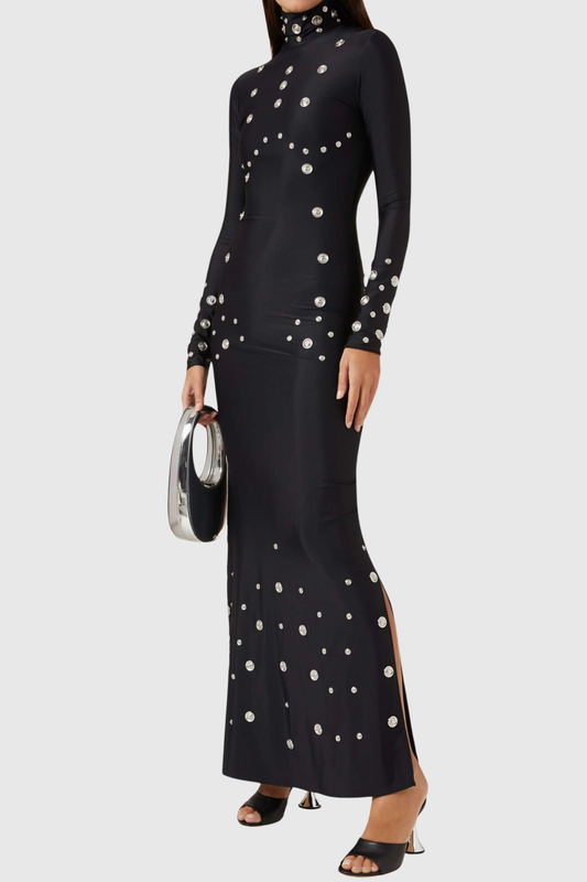 Cassandra Snap Embellished Maxi Dress - Black