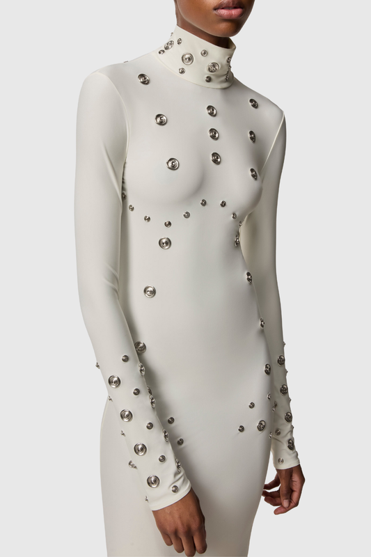 Cassandra Snap Embellished Maxi Dress - White