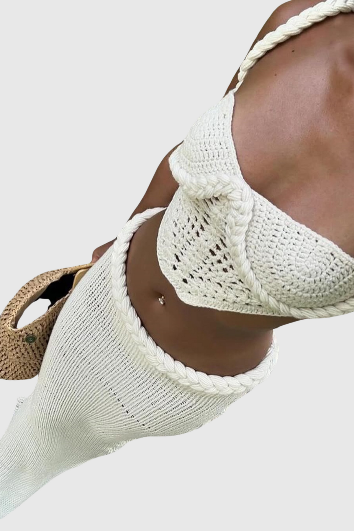 Chaylee Crochet Rope Corset Two Piece Set - Beige