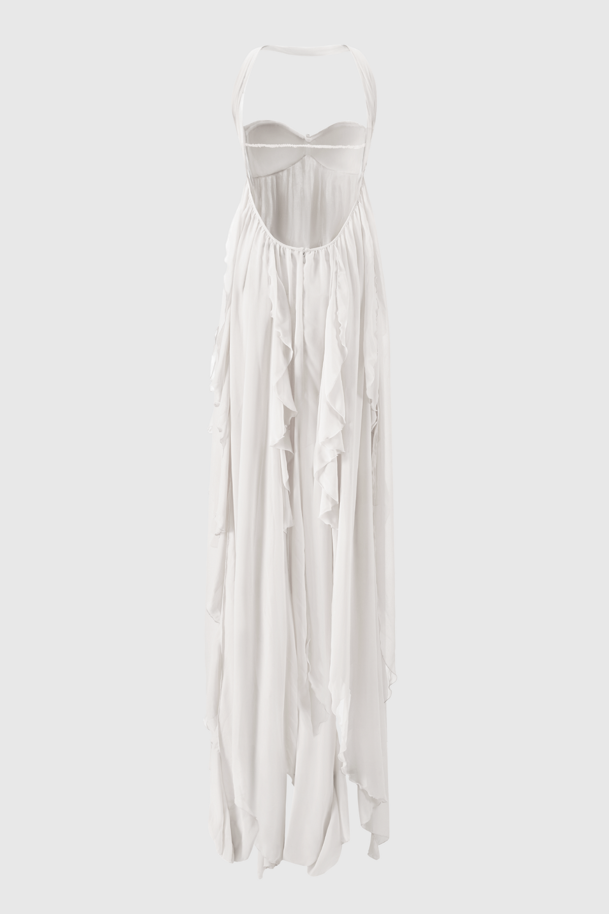 Emine Halter Ruffle Split Maxi Dress - White