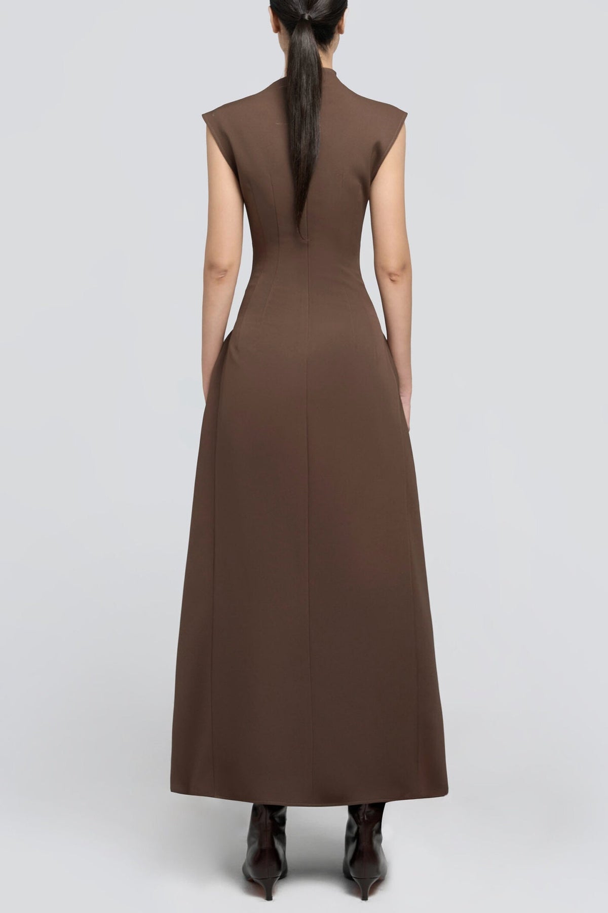 Eorkone Symmetric Drapes Flared Midi Dress - Brown