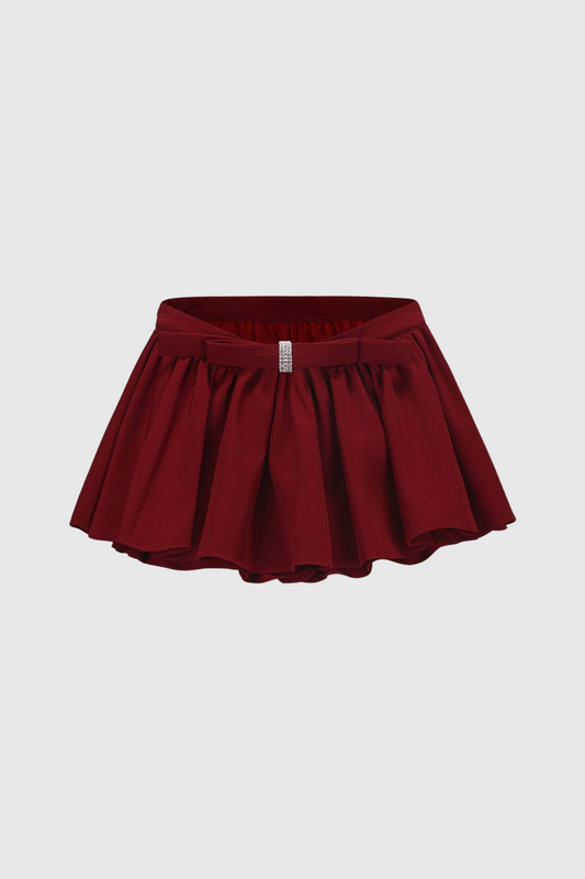 Ephai Ruched Chiffon Ruffle Two Piece Set - Red