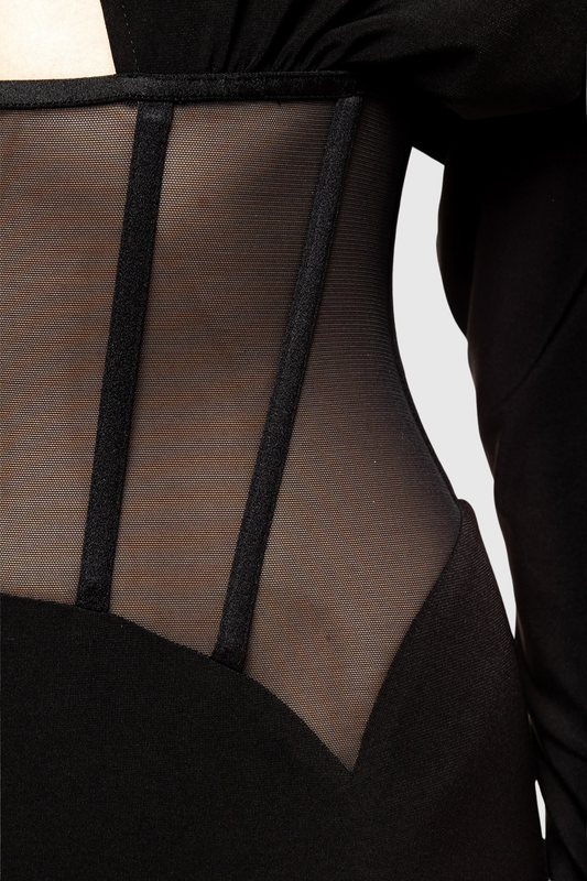 Giffora Cutout Mesh Corset Maxi Dress