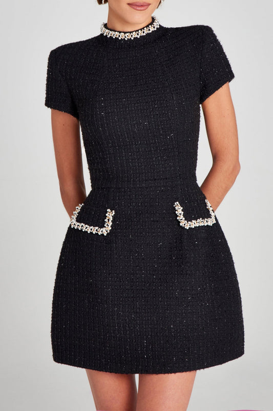 Hilary Pearl Embellished Tweed Mini Dress