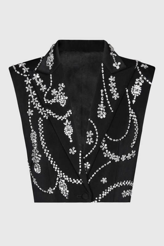 Hueya Crystal Embellished Vest - Black