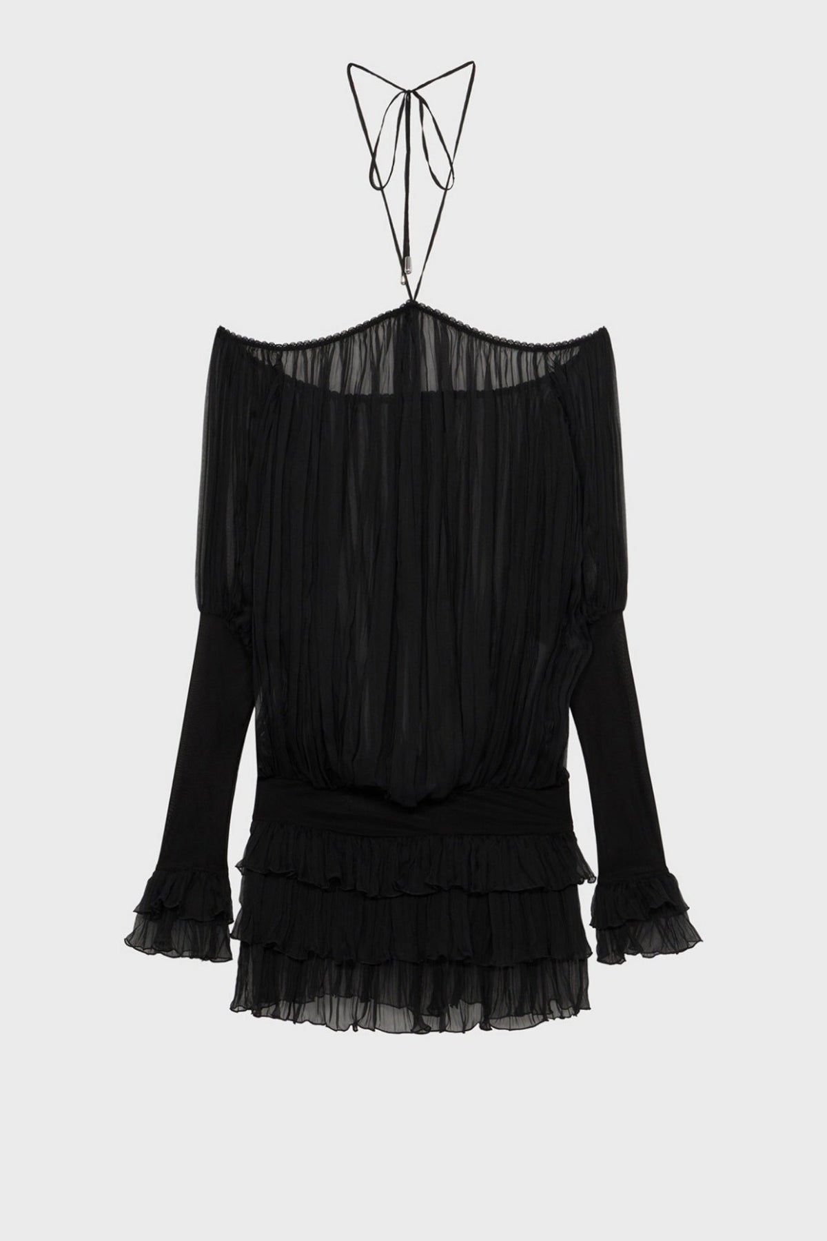 Inaki Halter Pleated Ruffle Mini Dress - Black