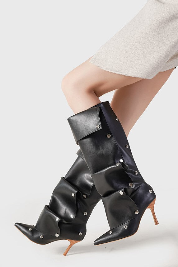 Isabela Appliqué Ruched Knee-high boots - Black