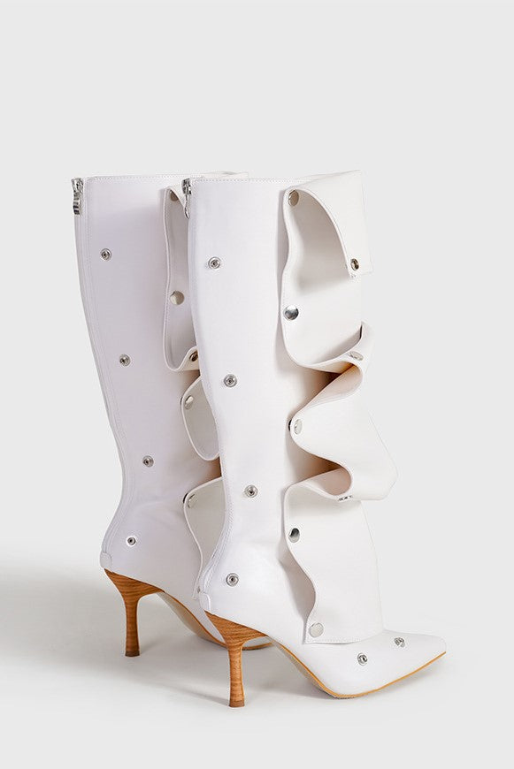 Isabela Appliqué Ruched Knee-high boots - White