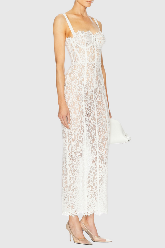 Jalana Lace Corset Midi Dress - White