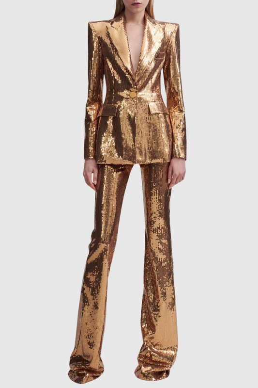 Joye Gold Sequin Blazer Two Piece Set