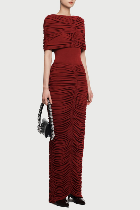 Kamyra Symmetrical Draped Shoulder Maxi Dress - Wine