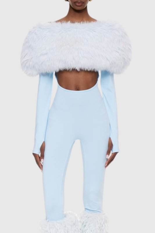 Marja Faux Fur Cutout Midi Jumpsuit - Blue