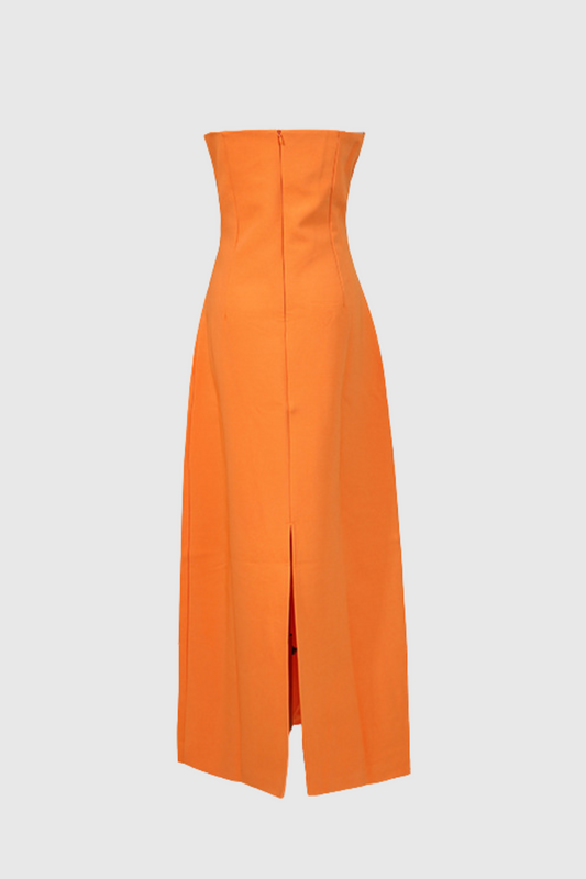 Mimoza Floral Appliqué Strapless Midi Dress - Orange