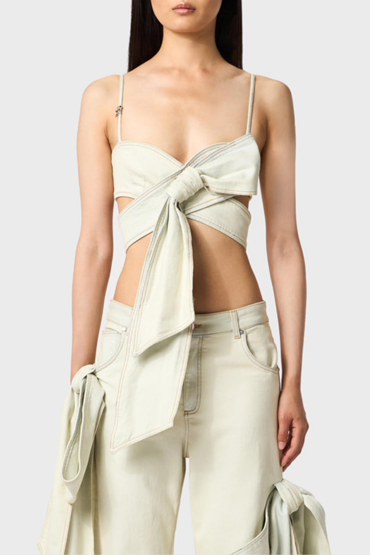 Camille Bow Straight Jeans - White