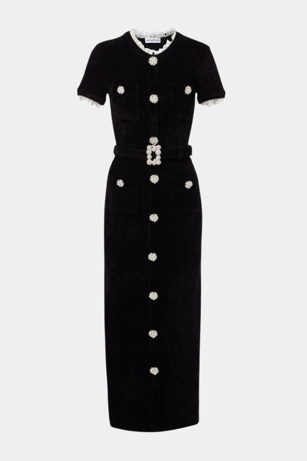Nahma Crystal Embellished Belted Knit Midi Dress
