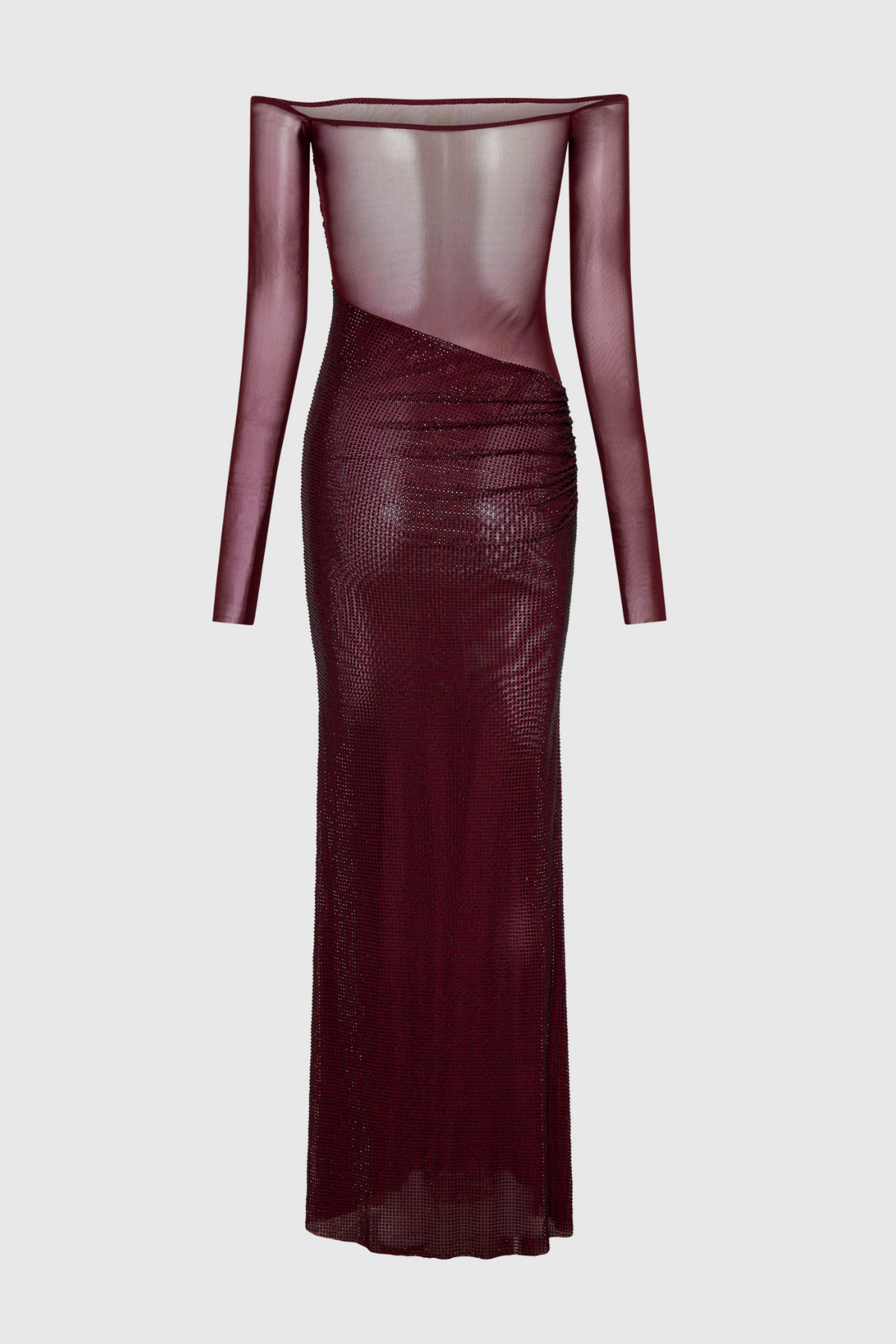 Natane Off Shoulder Crystal Embeliished Maxi Dress - Wine