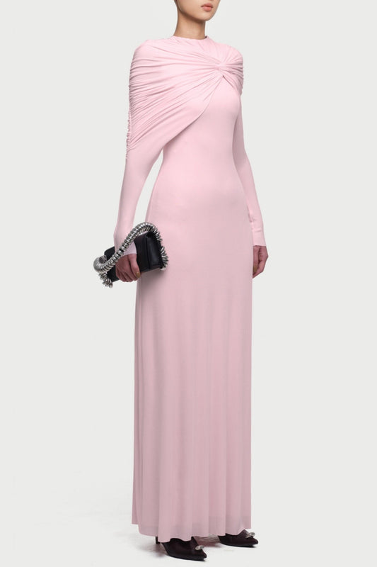 Natosha Ruched Knot Cape Maxi Dress - Pink