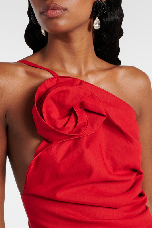 Oayena Floral Appliqué One Shoulder Mini Dress