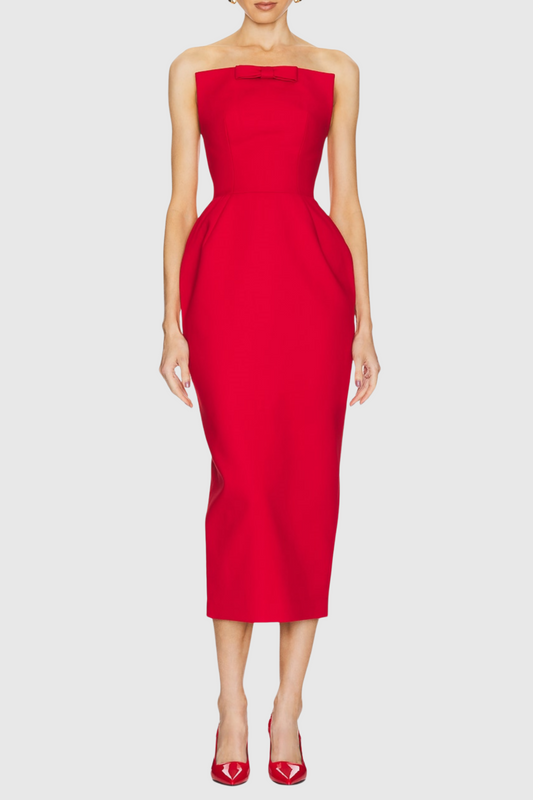 Obozh Bow Strapless Maxi Dress - Red