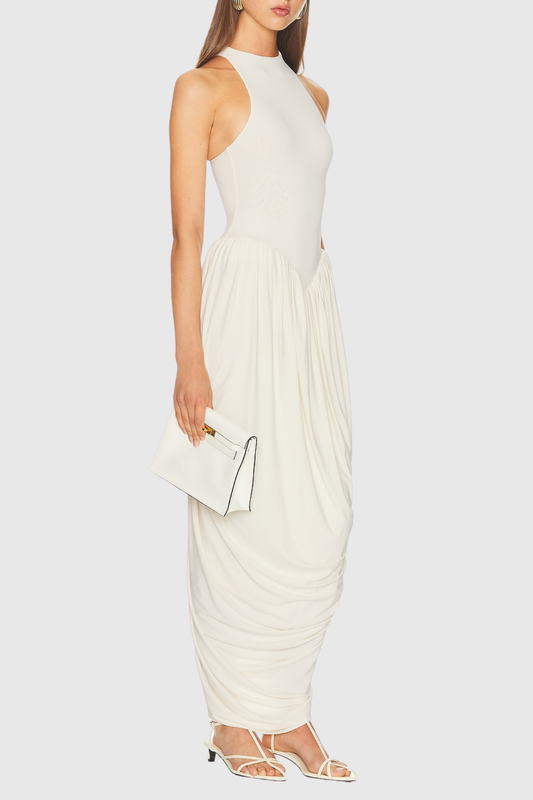 Doyle Sleeveless Ruched Maxi Dress - White