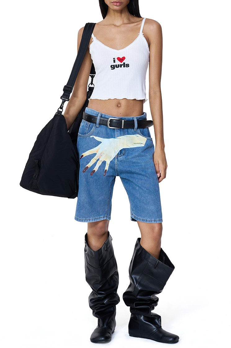 Sarai Printed Denim Shorts