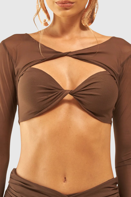 Selka Twisted Mesh Pants Set - Brown