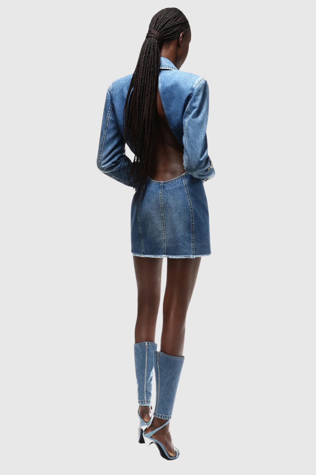 Taton Crystal Embellished Cutout Denim Blazer
