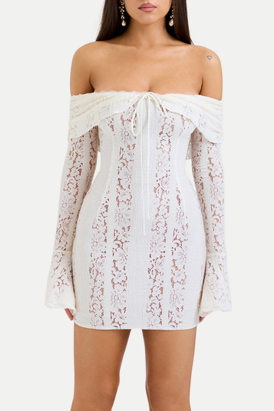 Tleta Lace Off Shoulder Mini Dress - White
