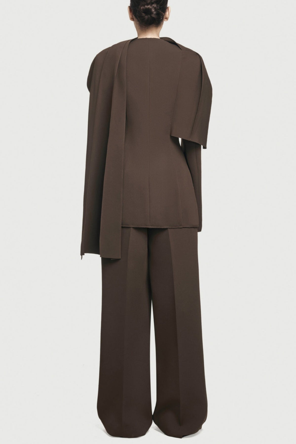 Tyanne Asymmetrical Shoulder Pleat Blazer Two Piece Set - Brown