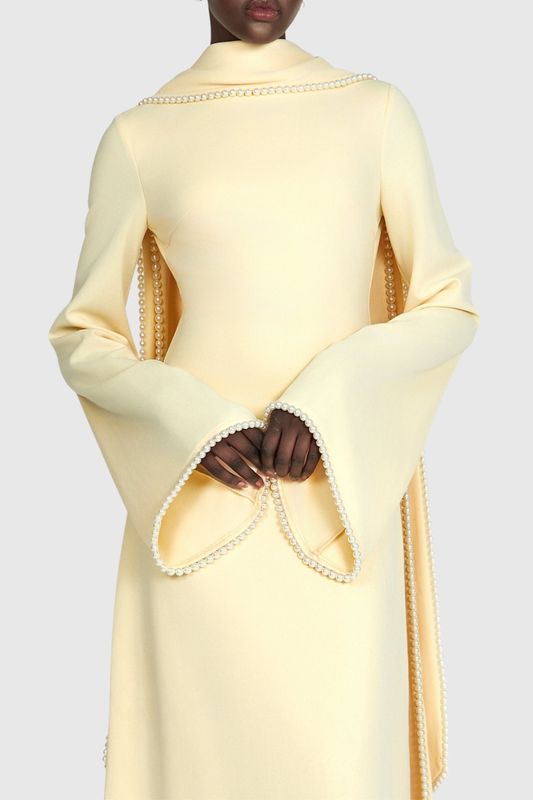 Zisel Pearl Trim Shawl Maxi Dress - Yellow