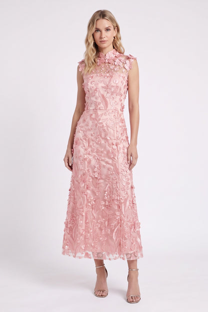 Pink Tulle Overlay A-Line Midi Dress pink tulle overlay dress - product view 1
