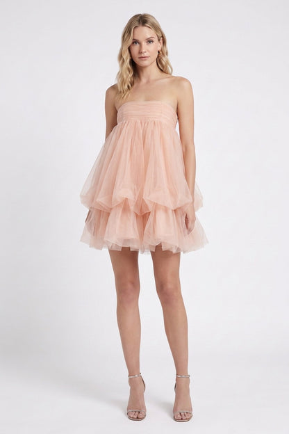 Peach Tulle Babydoll Dress peach tulle dress - product view 1