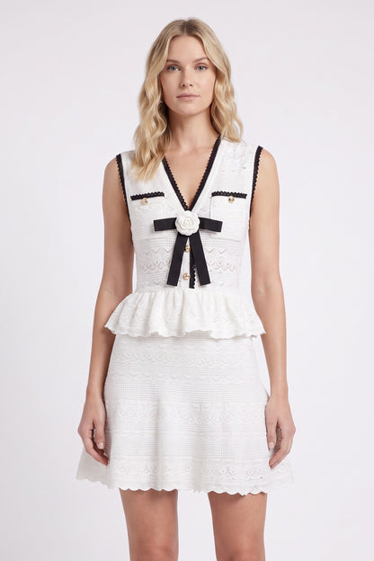 White Lace Crochet Peplum Mini Dress white lace/crochet knit dress - product view 1