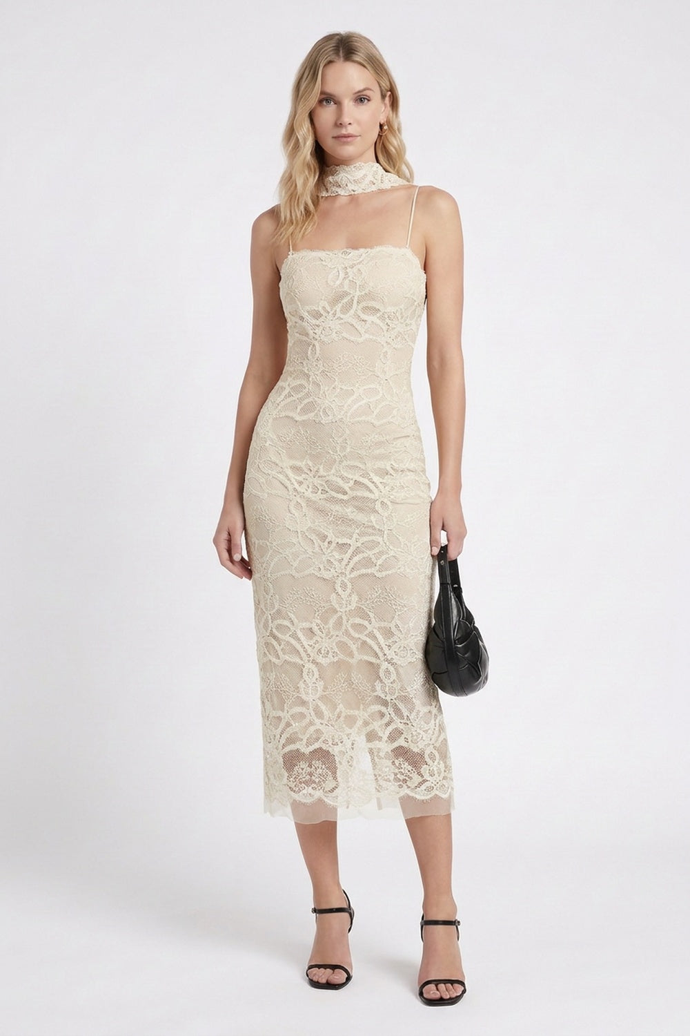 Cream Floral Lace Sheath Dress cream lace dress - product view 1
