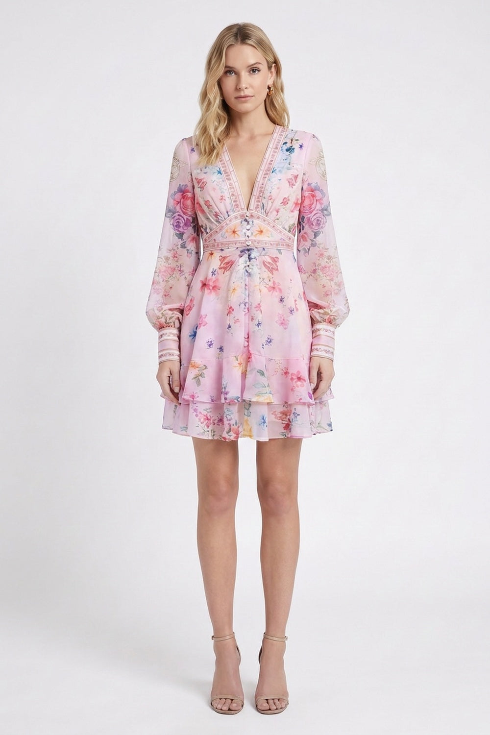 Light Pink Chiffon Fit-and-Flare Mini Dress light pink chiffon mini dress - product view 1