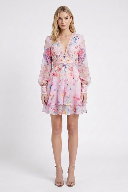 Light Pink Chiffon Fit-and-Flare Mini Dress light pink chiffon mini dress - product view 1